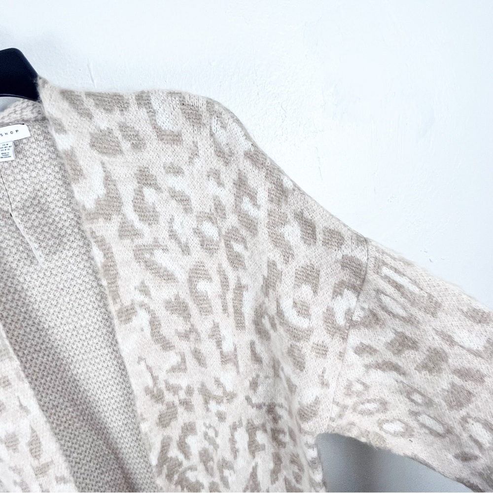TOP SHOP Cream Tan Wool Blend Leopard Print Longline Open Front Cardigan 8/10 - Picture 7 of 9